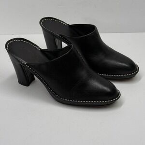 Donald J Pliner Mules Slip-On Round Toe Black Leather Made in Italy 8M